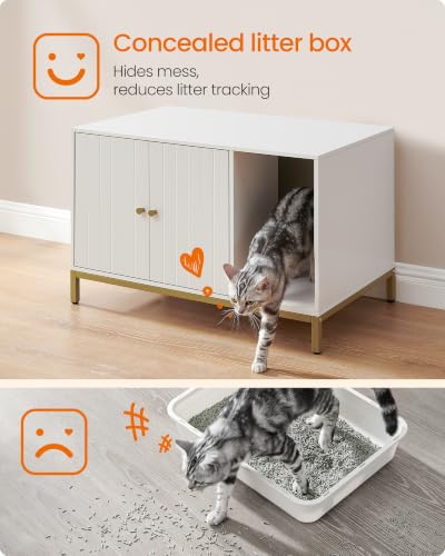Cat Litter Box Enclosure (White + Gold / L (31.5"l X 19.7"w X 21.7"h))