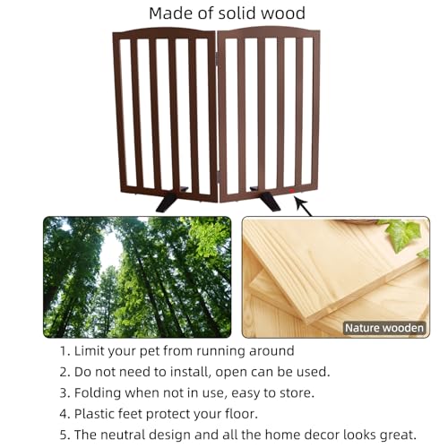 Foldable Freestanding Indoor Dog Gate for House Wood Long Pet Gates Dog Fence for Stairs Puppy Gates for Hallways (Brown / 【2 Panels】40''w X 32''h)