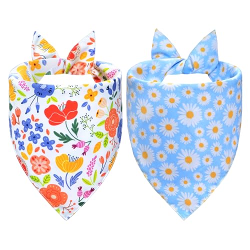 Spring Floral Dog Bandanas (White/Plaid, Black/Daisy (2-Sided) / X-Large)
