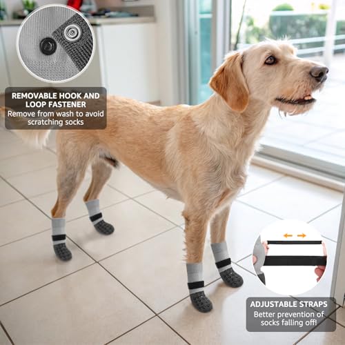 Anti Slip Dog Socks to Prevent Licking Paws for Hardwood Floors (Two Color-Gray / Small (4 Count))