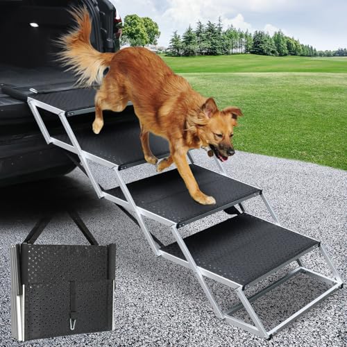 Folding Dog Stairs for Car (Black / 20In-4 Steps)
