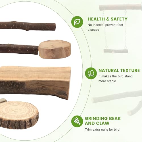 8 Piece Natural Wood Perches (brown / Swing & Rope Set - 8PCS)
