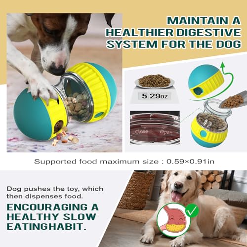 Dog Puzzle Toy Adjustable Treat Dispensing Ball Food Dispenser Tough Slow Feeder Puppy Enrichment Training Toy Pet Interactive Chase Toys for Small Medium Large Dogs to Keep Them Busy (Green - Single - Standard)