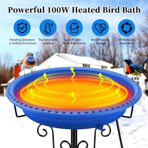 Heated Bird Bath for Outdoors Winter (Blue)