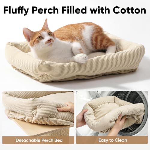 Retro Style Cat Scratching Post with Perch for Indoor Adult Cats (Beige)