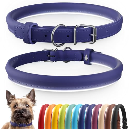 Tangle Free Reflective Leather Dog Collar (Purple / S)