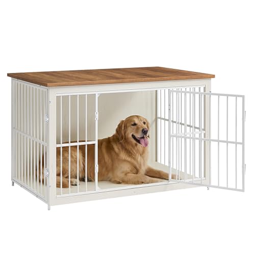 48" Dog Crate Furniture (Rustic White + Honey Brown / 48.0"L x 29.0"W x 29.0"H)