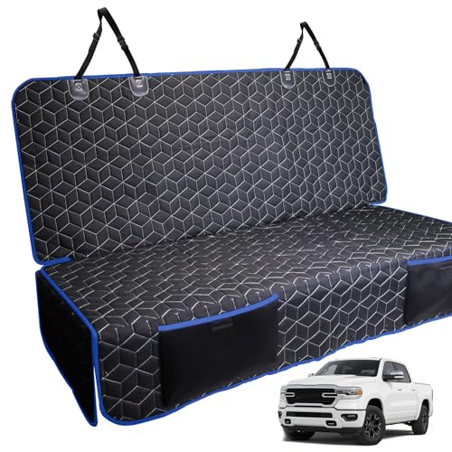 Back Seat Cover for Dogs (Truck Bench-61"W / Blue border)