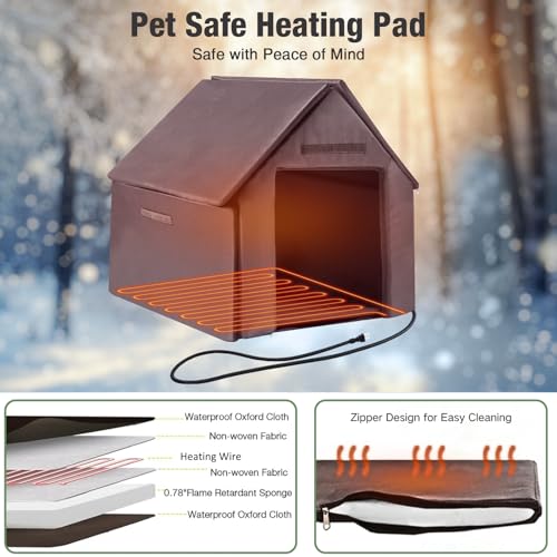 Heated Dog House Outdoor with Heating Pad Weatherproof Large Dog Kennel with Anti
