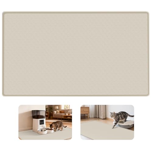 Cat Food Mat Extra Large Silicone Pet Bowl Mat 51''x25.6'' (Beige / 51"L x 25.6"W)