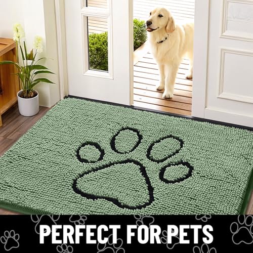 Dog Door Mat for Muddy Paws (30"X20" / Olive Green and Black)