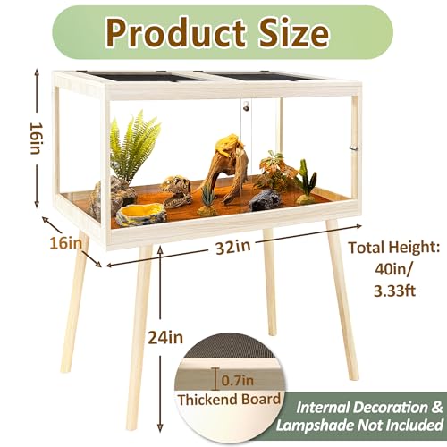 Reptile Enclosure with Leg (Oak / 32"x16"x16",35Gallons)
