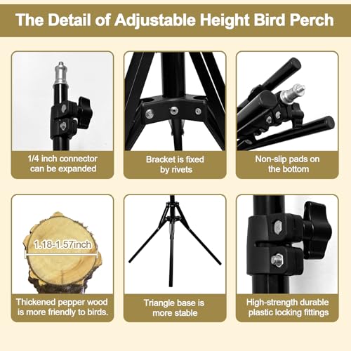3-Layer 16-63 Inch Height Adjustable Bird Perch Pepper Wood Birds Training Perch Stand Parakeet Perches Indoor and Outdoor Parrot Stands for Small to Medium Bird (Three-tier floor stand)