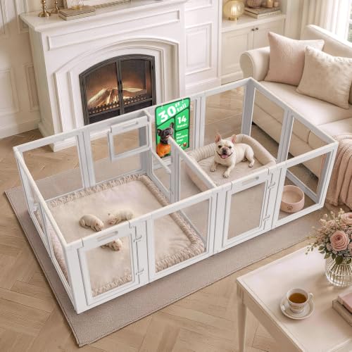 AuraSpace Acrylic Dog Playpen with Whelping Door (White / 30"H)
