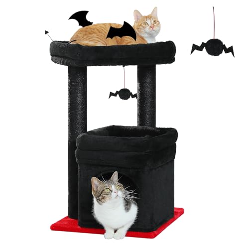 Small Cat Tree Tower for Indoor Cats (Black / M(15.7"L x 15.7"W x 26.7"H))