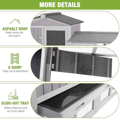Chicken Coop Hen House with Run Outdoor Rabbit Cage Indoor Bunny Hutch with Waterproof Roof Poultry Cage (Gray / 57.02"L x 21.3"W x 33.4"H)
