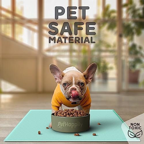 Dog Food Mat 28x18 Raised Edges Dogs Mat for Food and Water Prevent Spill (28" x 18" / Cyan)