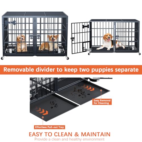 42" Heavy Duty Metal Dog Crate for 2 Dogs (42"inch for 2 Dogs / Black)