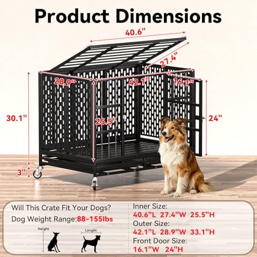 42 Inch Heavy Duty Dog Crate with Wheels (42.1"L x 28.9"W x 30.1"H)