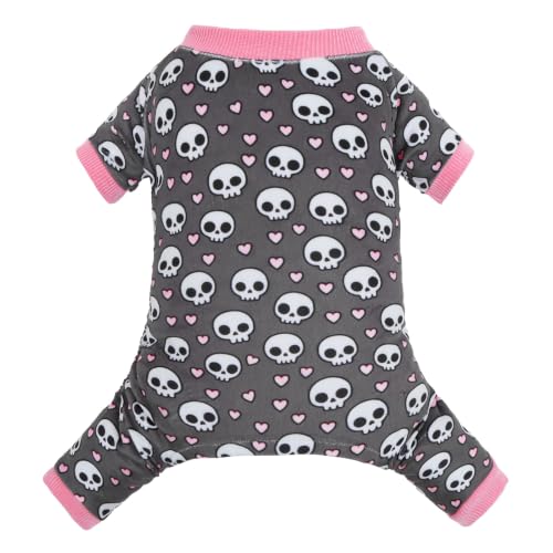 Dog Pajamas Halloween Puppy Onesies Small Dogs Soft Pjs Coat Cat Apparel Comfy Pet Clothes Outfit Doggie Bodysuit P350S (Small / Skull Hearts)