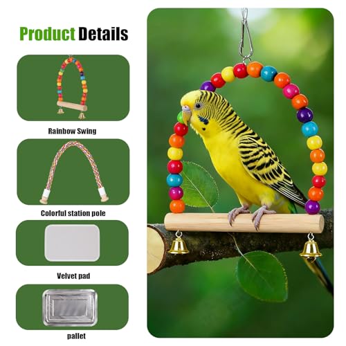 Portable Parrot Travel Cage Carrier with Small Swing Toy&Cage Colorful Toys Set Small Bird Parakeet Bag with Standing Perch Bird Carry Transport Bag (Green / Backpack/swing)