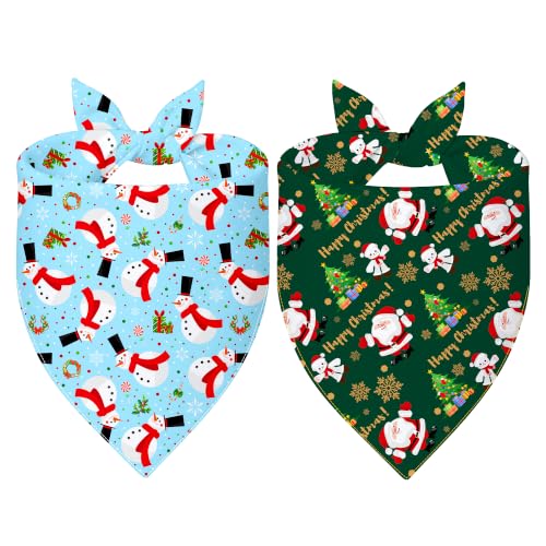 Christmas Dog Bandanas for Medium Dogs (Xmas- Green, Blue (2 Sided) / Large)