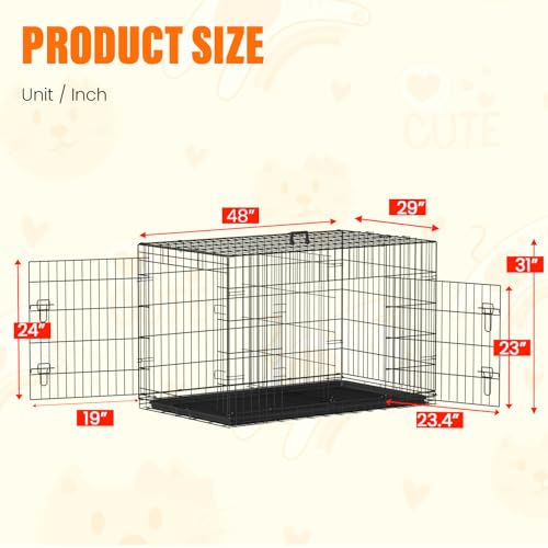 Dog Crate for Large Dogs 48 Inch Folding Kennel Metal Pet Cage Black (Black / 48.0"L x 29.0"W x 31.0"H)