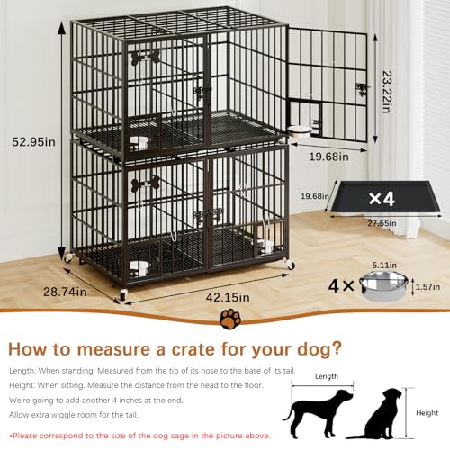 42" Stackable Heavy Duty Metal Dog Crate with Divider for 4 Dogs (42"inch for 4 Dogs / Black)
