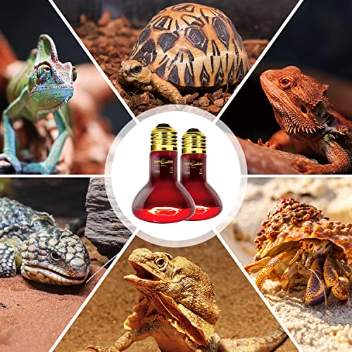 75W Reptile Heat Lamp Bulb 2PCS Infrared Heat Emitter Red Heat Lamp for Reptile Amphibian (Infrared Heat Emitter)