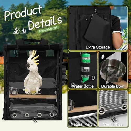 Bird Carrier Travel Cage (17.5"L x 14.8"W x 23.6"H / Black)