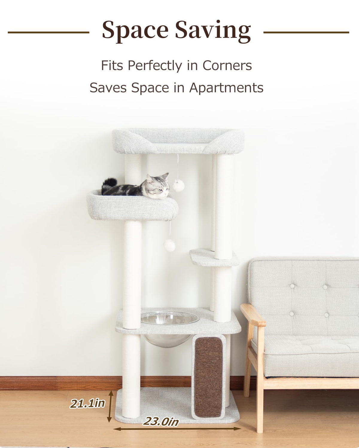 53" Cat Tree Tower for Large Cats (Gray 53'')