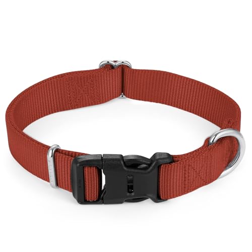 Nylon Dog Collar with Quick Release Buckle Soft Adjustable Sturdy for Small Medium Large Dogs Brick (Brick / M：13"-20")