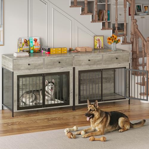 Large Dog Crate Furniture with 2 Drawers (light grey)