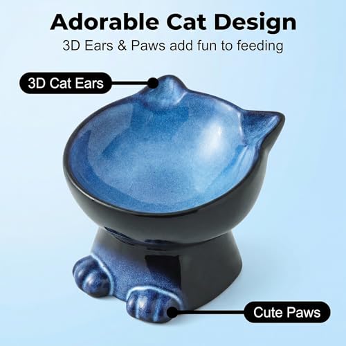 Elevated Cat Bowls (4.5 OZ / Blue & Black)