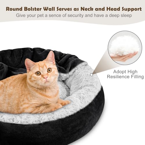 Small Dog Bed Cat Bed with Hooded Blanket (M(26" x 26" x 8") / Black)