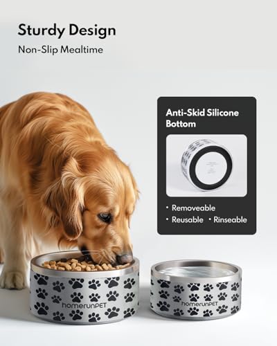 Double Wall Stainless Steel Dog Bowls (32oz / Paw Print)