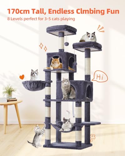 Cat Tree 67 in Tall Cat Tower with 2 Plush Cat Condos (67 inches / Smoky Gray)