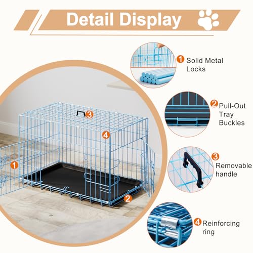 30" Foldable Metal Dog Crate (Blue)