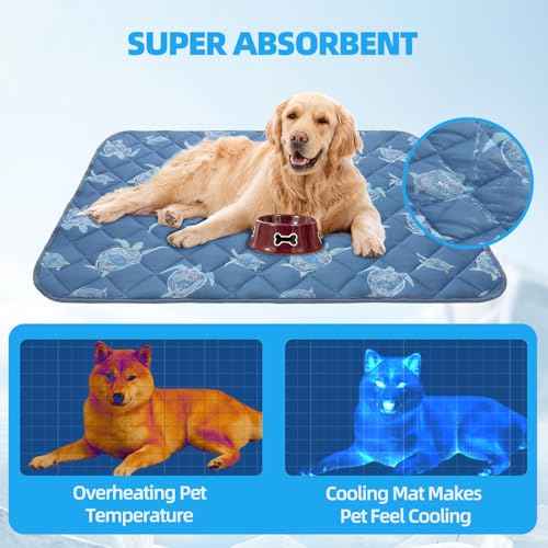 Dog Cooling Mat (Navy Blue Sea Turtle / Large 27.5IN x 38.5IN)