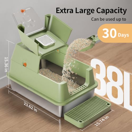 Stainless Steel Cat Litter Box with Lid (Green)