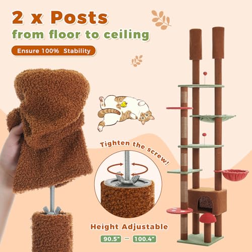 Floor to Ceiling Cat Tree (90''-101'' / Mushroom Brown)