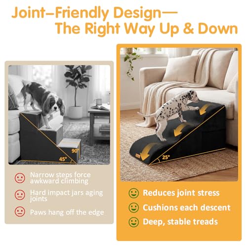 High Density Extended Foam Dog Ramp&Steps 3 Tiers (Black / 33.1*15.7*15.7)