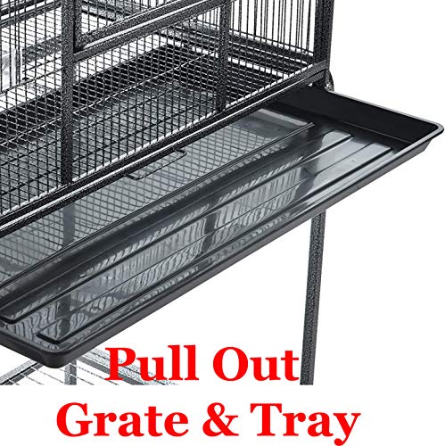 54" Large Double Breeding Flight Bird Wrought Iron Double Parrot Bird Cage Slide Out Center Divider Side Nesting Doors Cockatiel Conure Removalbe Rolling Stand (Black Vein / 51.0"L x 17.0"W x 54.0"H)