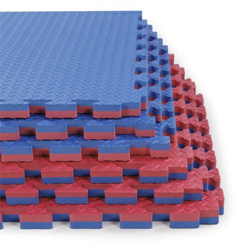 1" Extra Thick 48 sq ft Reversible EVA Gym Foam Floor Mat Tiles (Blue/Red)