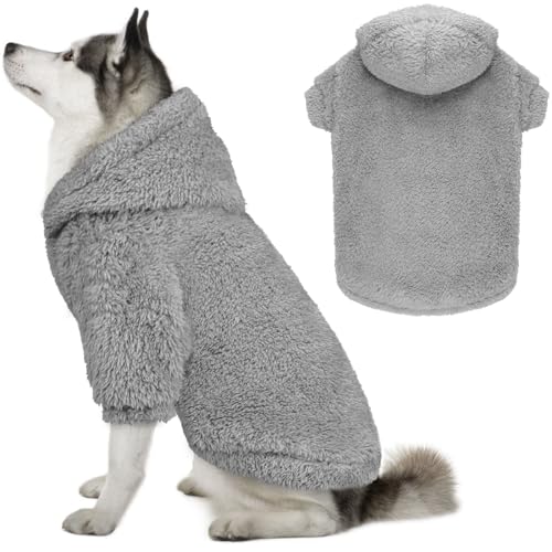 Fuzzy Dog Sweaters for Large Dogs Dog Hoodie Soft Double (X-Large / Grey)