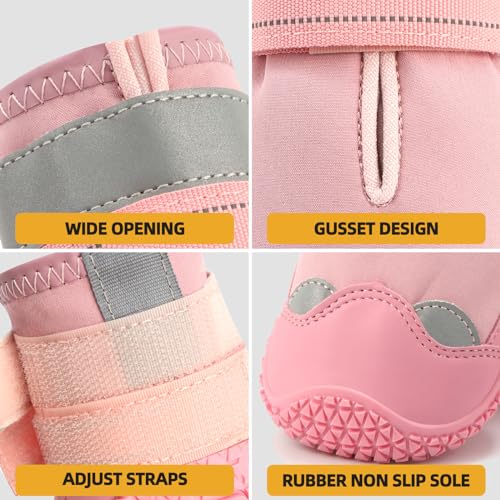 Dog Boots for Large Dogs (Pink / Width 2.36 Inch)