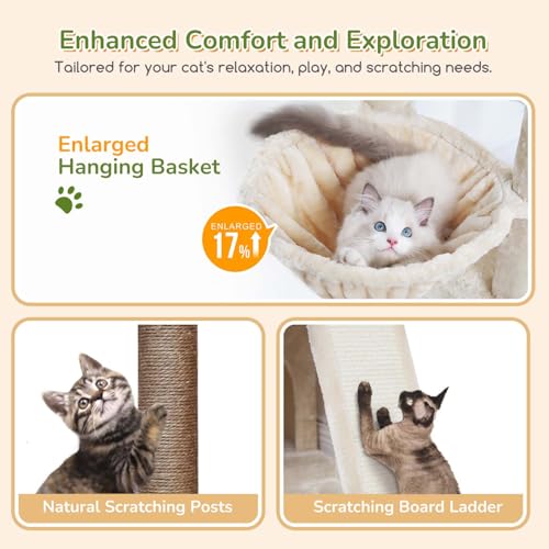 Heavy Duty Cat Tree for Indoor Cats Large Adult (52inch / Beige)