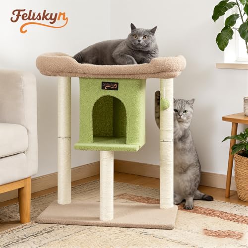 Cat Tree Tower Scratching Post for Indoor Large Adult Cats with Perch Bed (Green / 28 Inches)