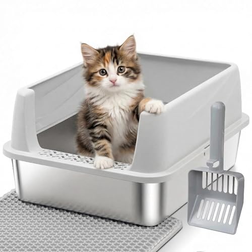 Stainless Steel Cat Litter Box for Kittens (Small(17.3"x13.4"x8.1"))