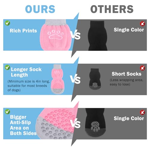Anti Slip Dog Socks to Prevent Licking Paws for Hardwood Floors (Pearl Paw-Pink / Medium (4 Count))